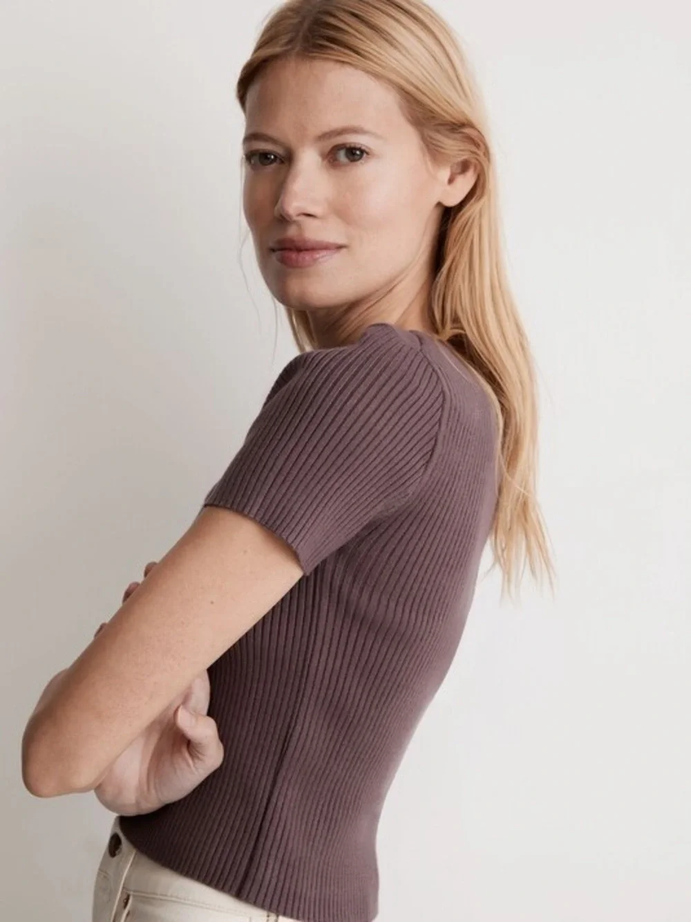 Madewell Square Neck Crop Sweater Tee Fig Size Small